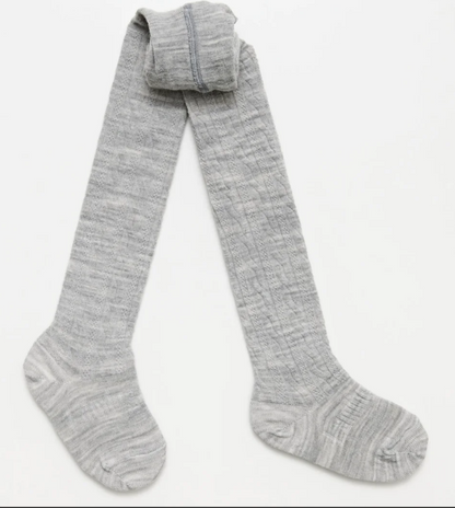 Merino Wool Cable Tights | Light Grey Marle