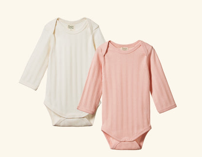 2 pack derby long sleeve bodysuits (NATURAL/ROSE BUD)
